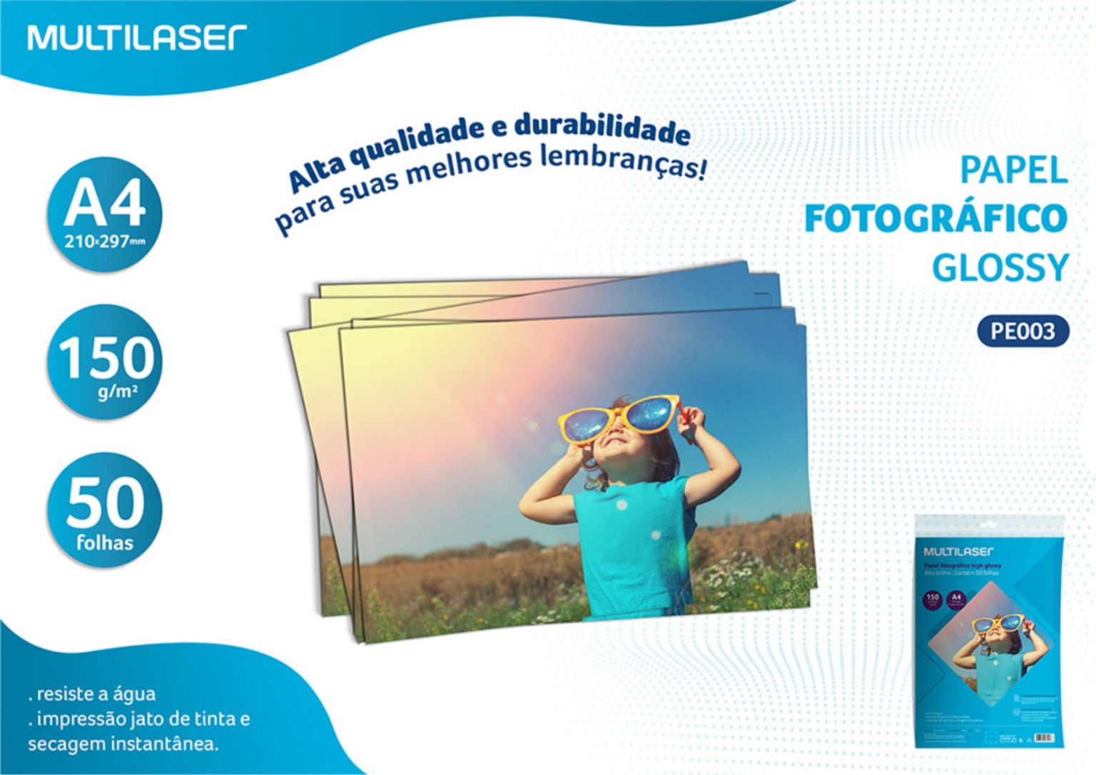 Papel Fotográfico Glossy A4 150g 50 Folhas Multilaser Maxtoner 1827