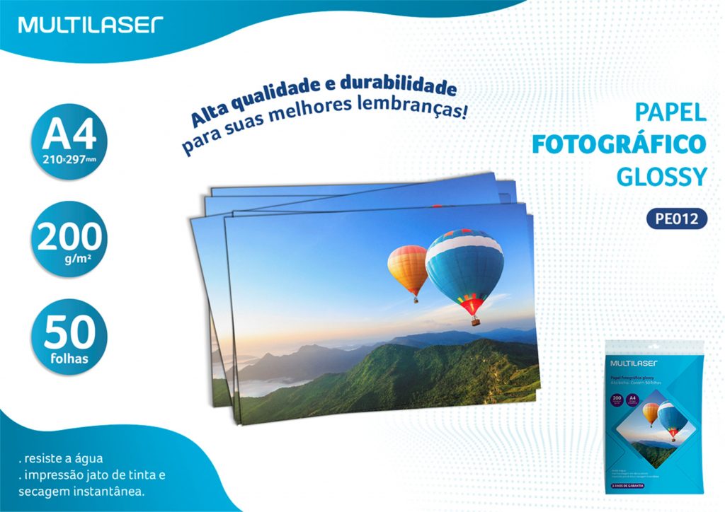 Papel Fotográfico Glossy A4 200g 50 Folhas Multilaser Maxtoner 0857